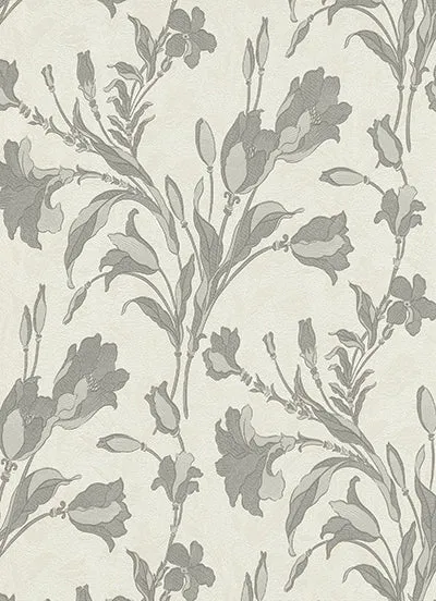 Tulip Floral Trail White Grey 5796-10 Wallpaper