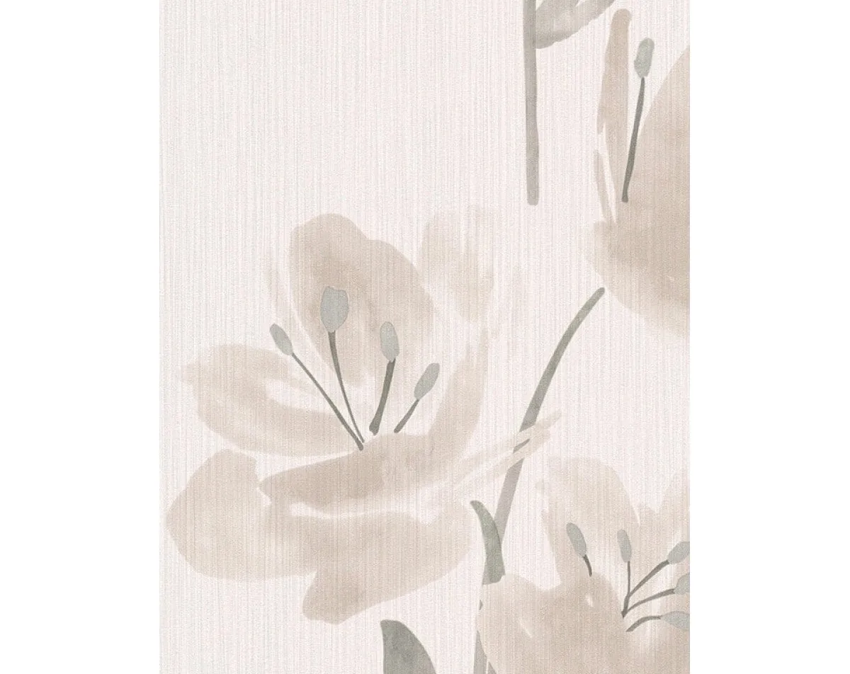 Tulips Floral Stripes Beige White 331434 Wallpaper