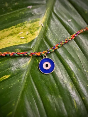 Turkish Blue Evil Eye Charm Fancy Rakhi With Multicolored Thread For Raksha Bandhan