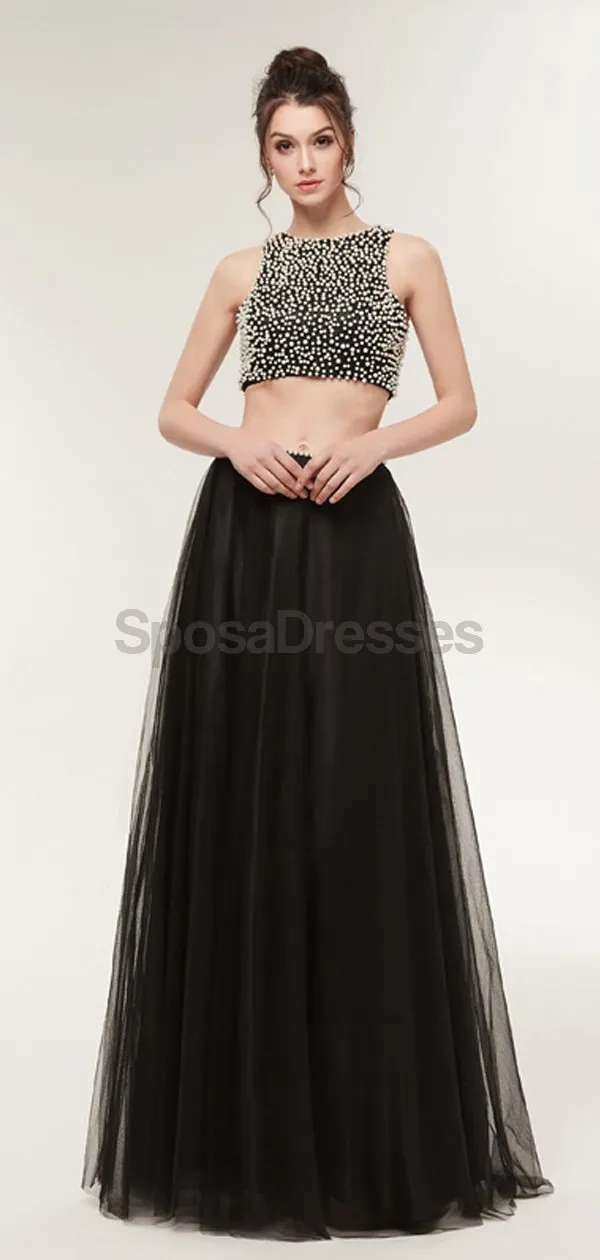 Two Pieces Black Tulle Evening Prom Dresses, Evening Party Prom Dresses, 12023