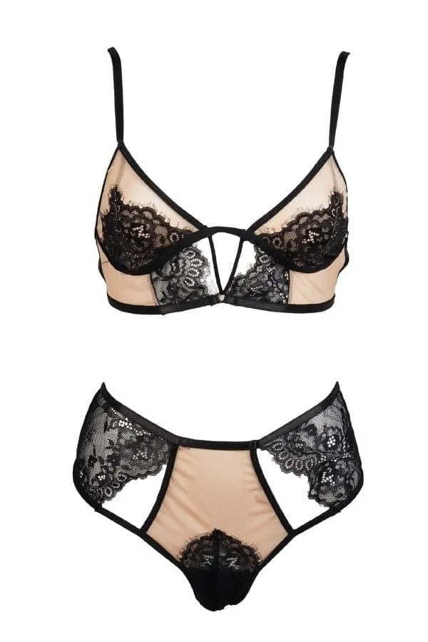 Under My Skin Bra Set- Nude-Black