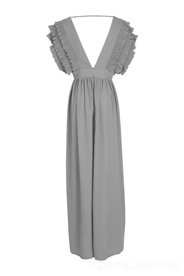 Unique V Neck Backless Chiffon Evening Prom Dresses, Cheap Custom Sweet 16 Dresses, 18497
