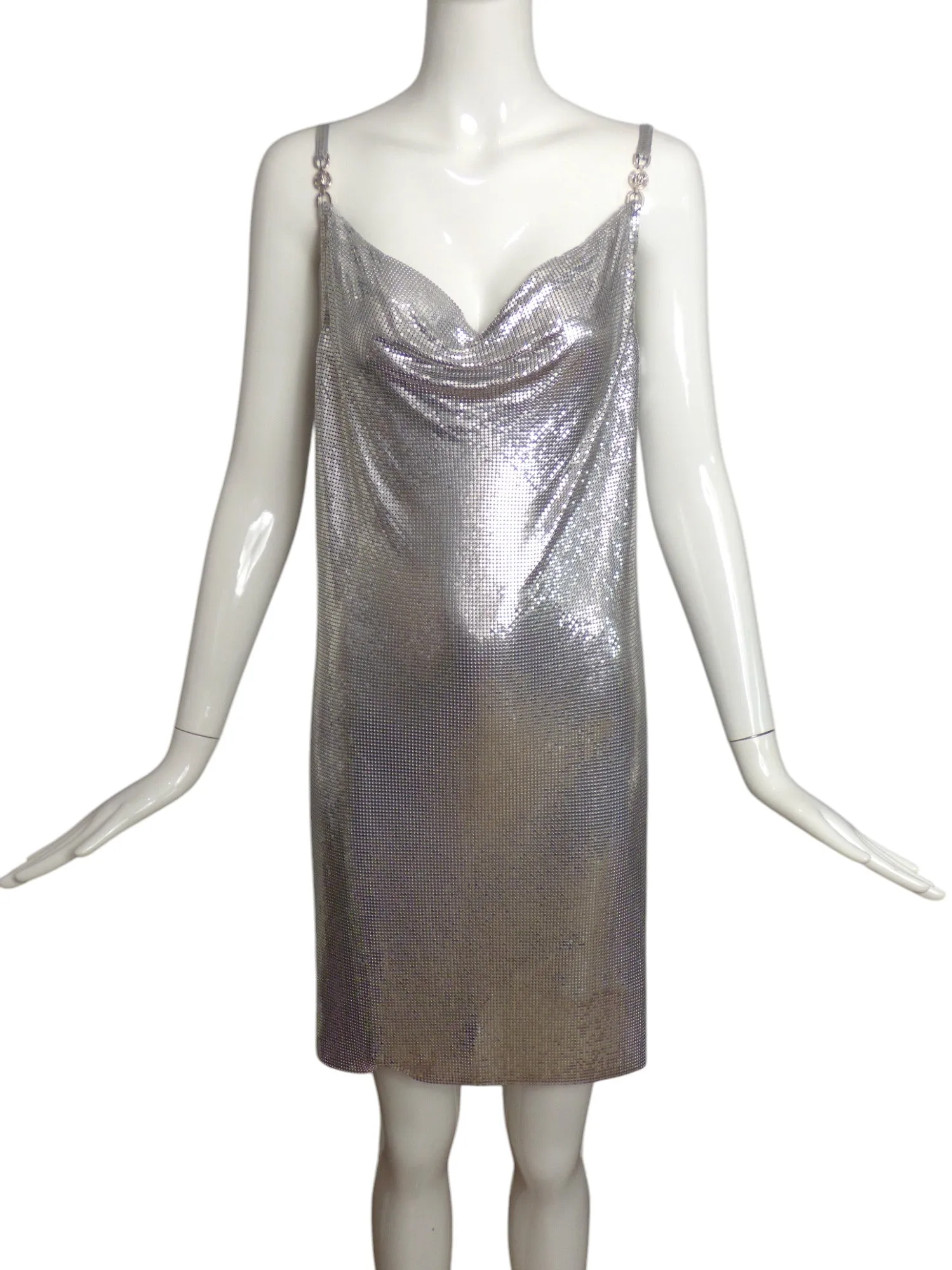 VERSACE- NWT 2024 Silver Metal Mesh Slip Dress, Size 8