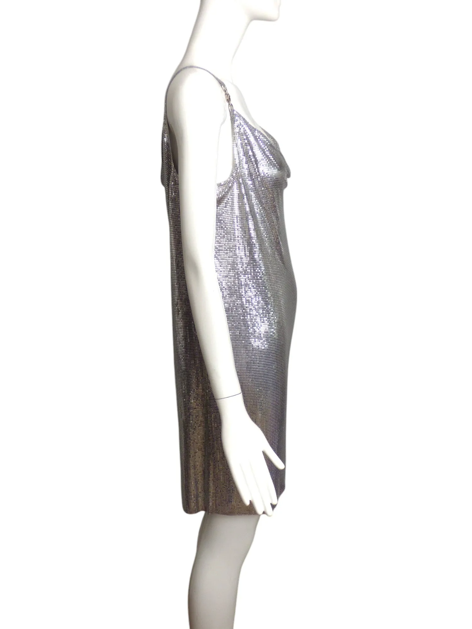 VERSACE- NWT 2024 Silver Metal Mesh Slip Dress, Size 8