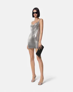 VERSACE- NWT 2024 Silver Metal Mesh Slip Dress, Size 8