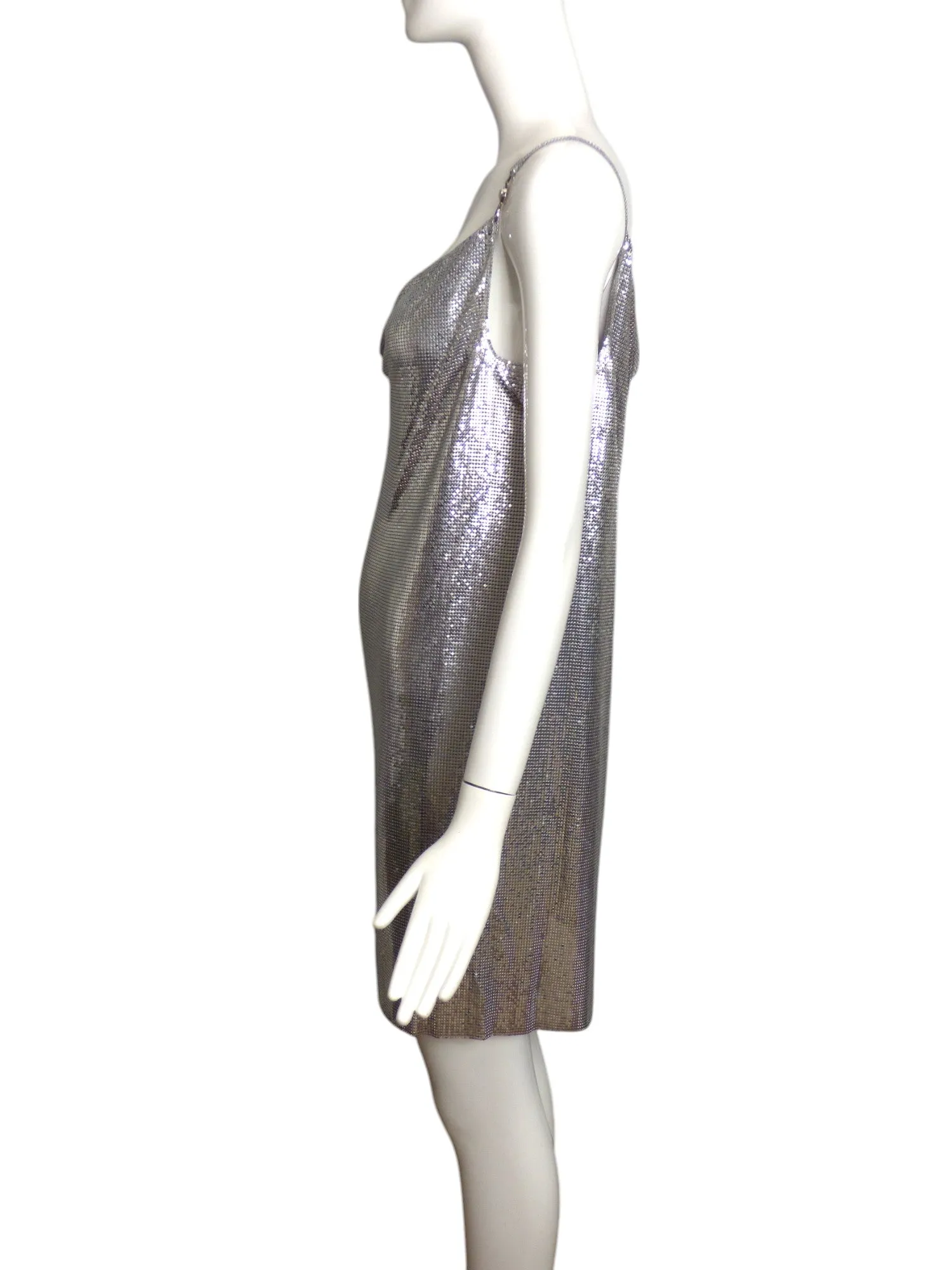 VERSACE- NWT 2024 Silver Metal Mesh Slip Dress, Size 8