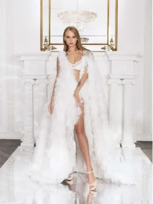 Vintage Luxury White Beaded Feather Wedding Dress Evening Dress