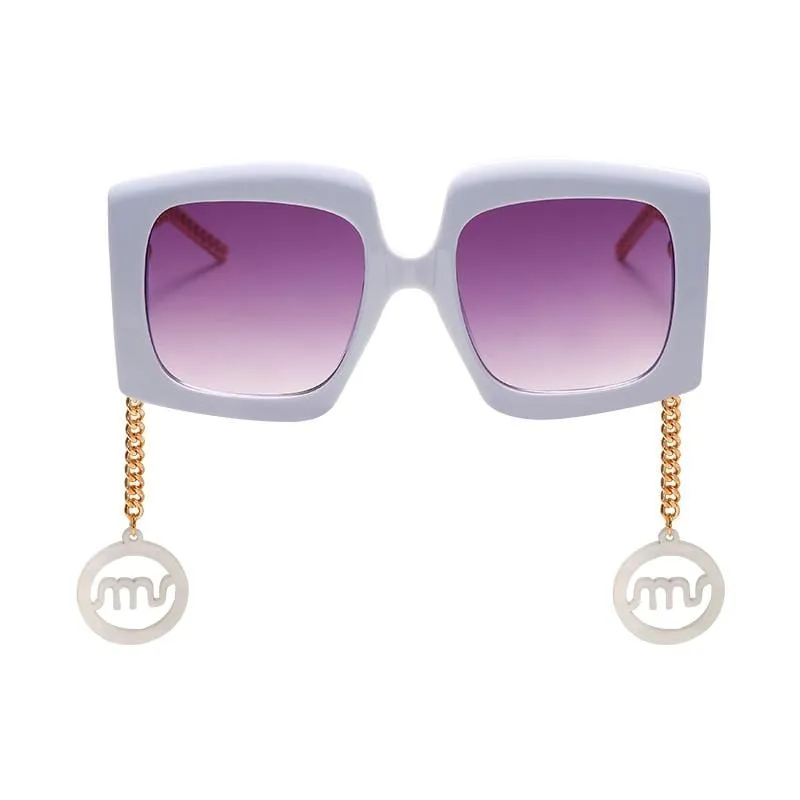 Vintage Sqaure Sunglasses Big Oversize Shades Classic Glasses Gold Chain Acetate