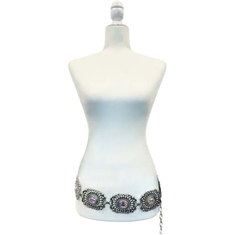 Western Concho Aztec Rhinestone Fashion Chain Belt