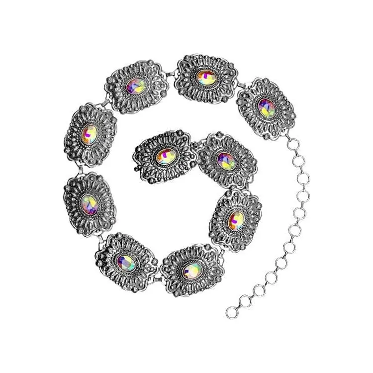 Western Concho Aztec Rhinestone Fashion Chain Belt