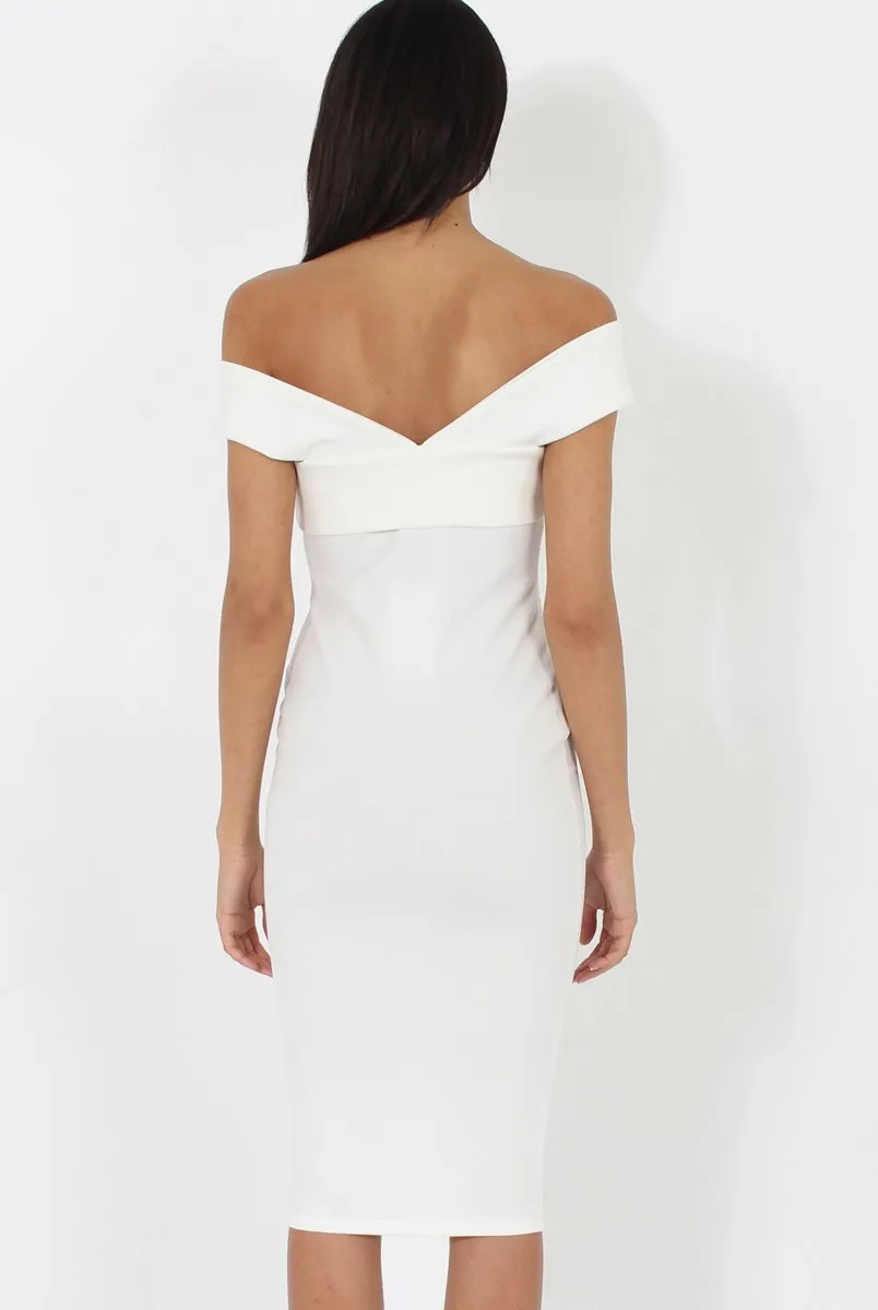 White Bardot Cross Over Detail Midi Dress- China