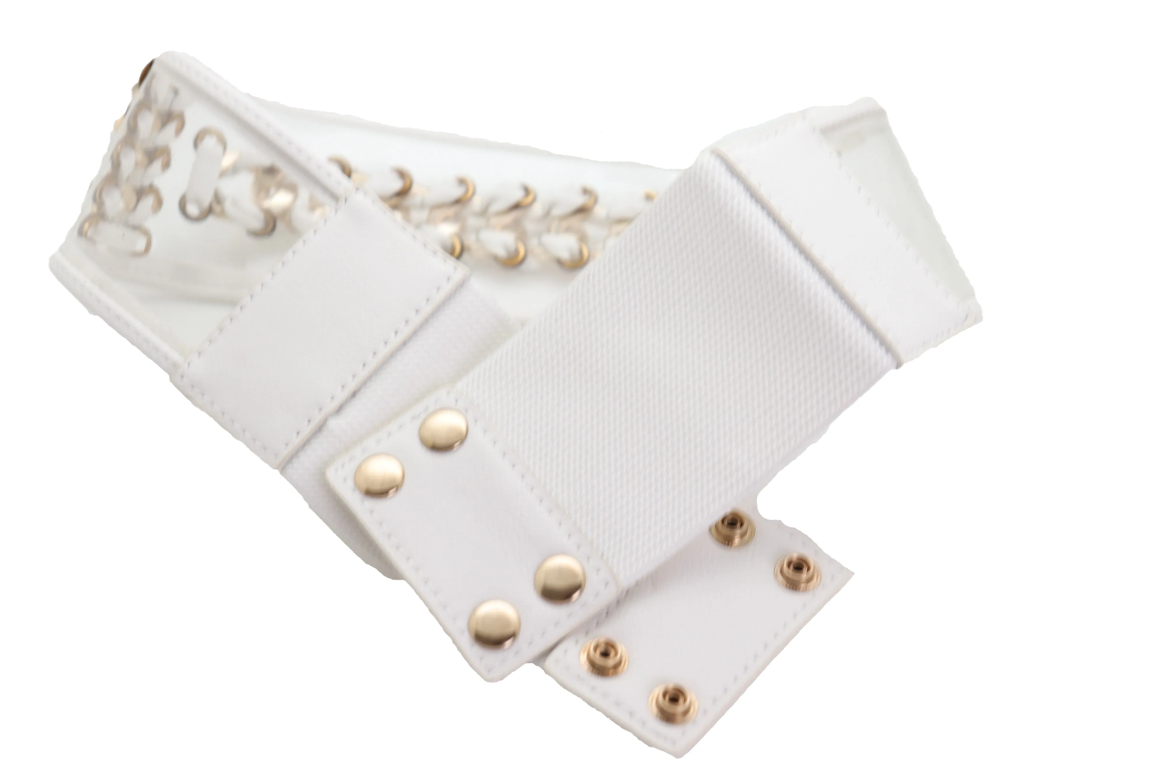 White Elastic Waistband Belt Gold Metal Chain Hip High Waist Size XS S