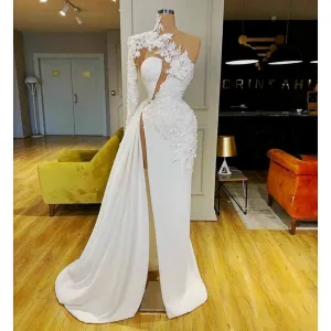 white evening dresses long lace applique mermaid elegant modest evening gown vestido de fiesta