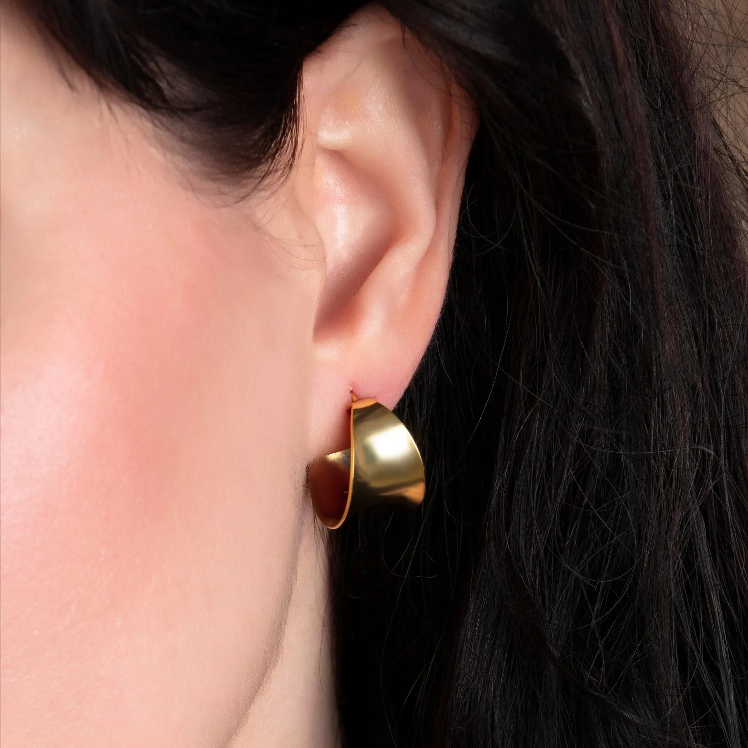 Wide Huggie Stud Hoops Silver Earrings with Gold Overlay