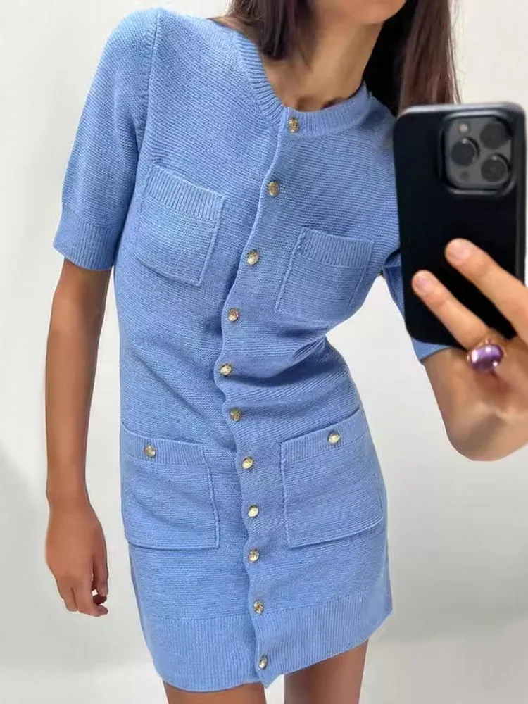 Women Round Neck Short Sleeve Bodycon A-line Dresses