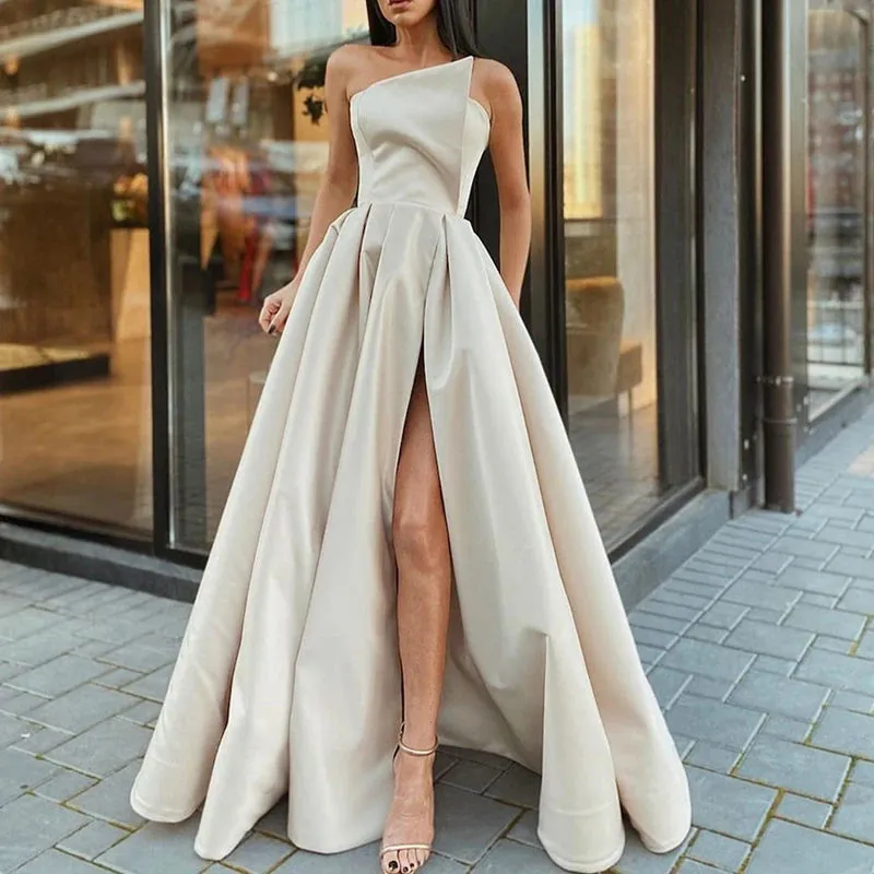 Women Sexy Off Shoulder Elegant High Split Long Gown