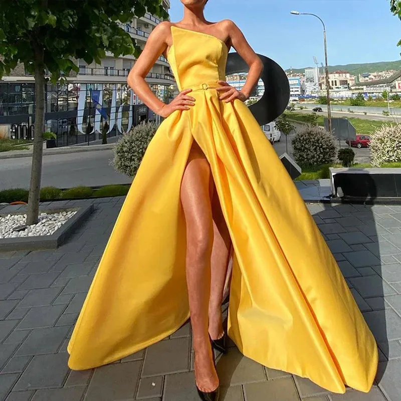 Women Sexy Off Shoulder Elegant High Split Long Gown