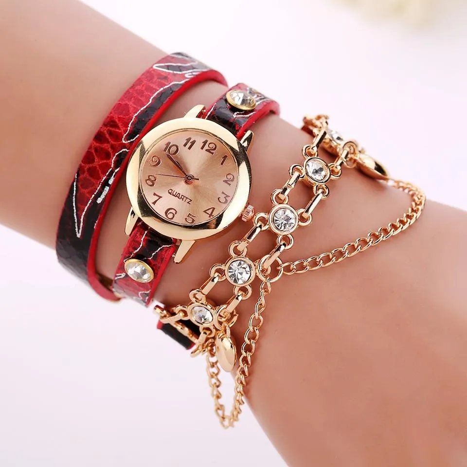 Women's Dual Heart Fashion Watch With Fashion Imprinted Band