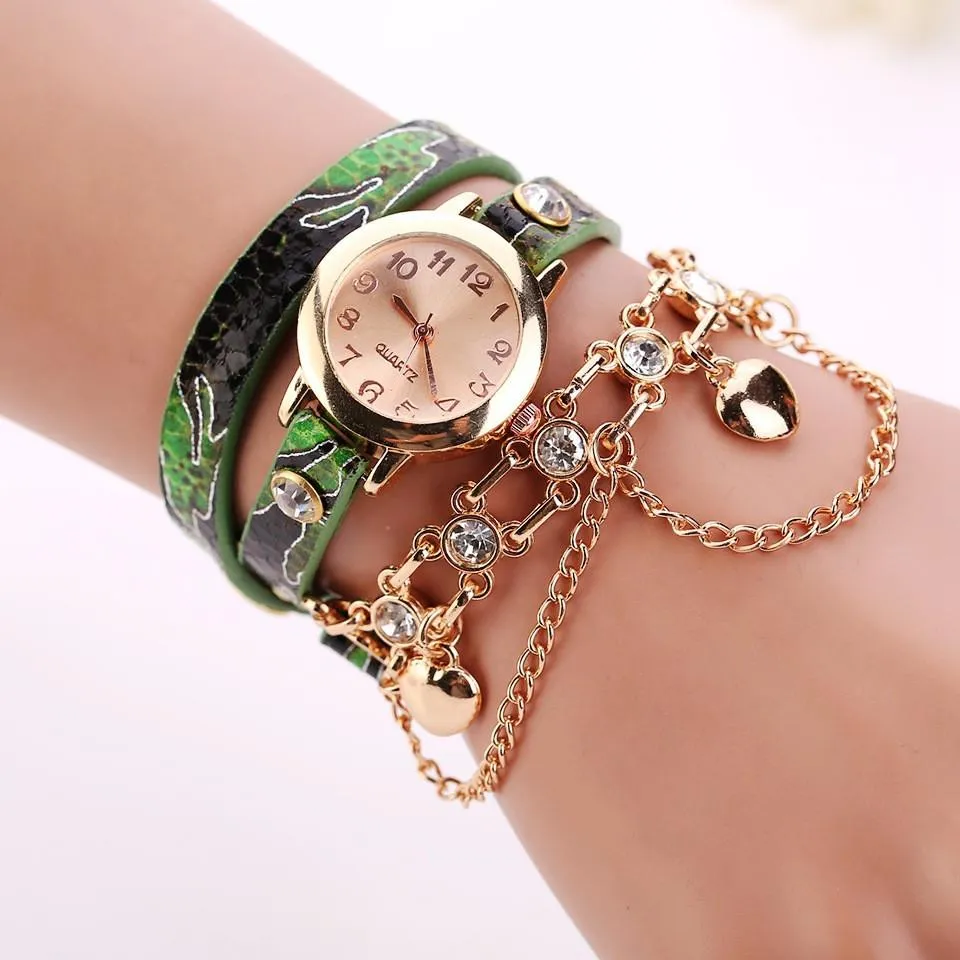 Women's Dual Heart Fashion Watch With Fashion Imprinted Band