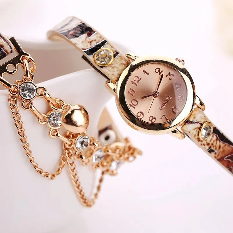 Women's Dual Heart Fashion Watch With Fashion Imprinted Band