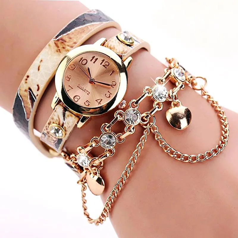 Women's Dual Heart Fashion Watch With Fashion Imprinted Band