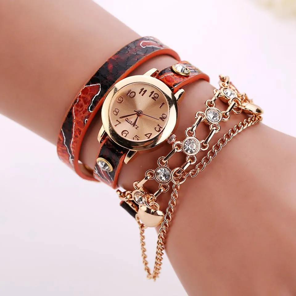 Women's Dual Heart Fashion Watch With Fashion Imprinted Band