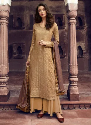 Yellow And Brown Silk Palazzos Pant Suit