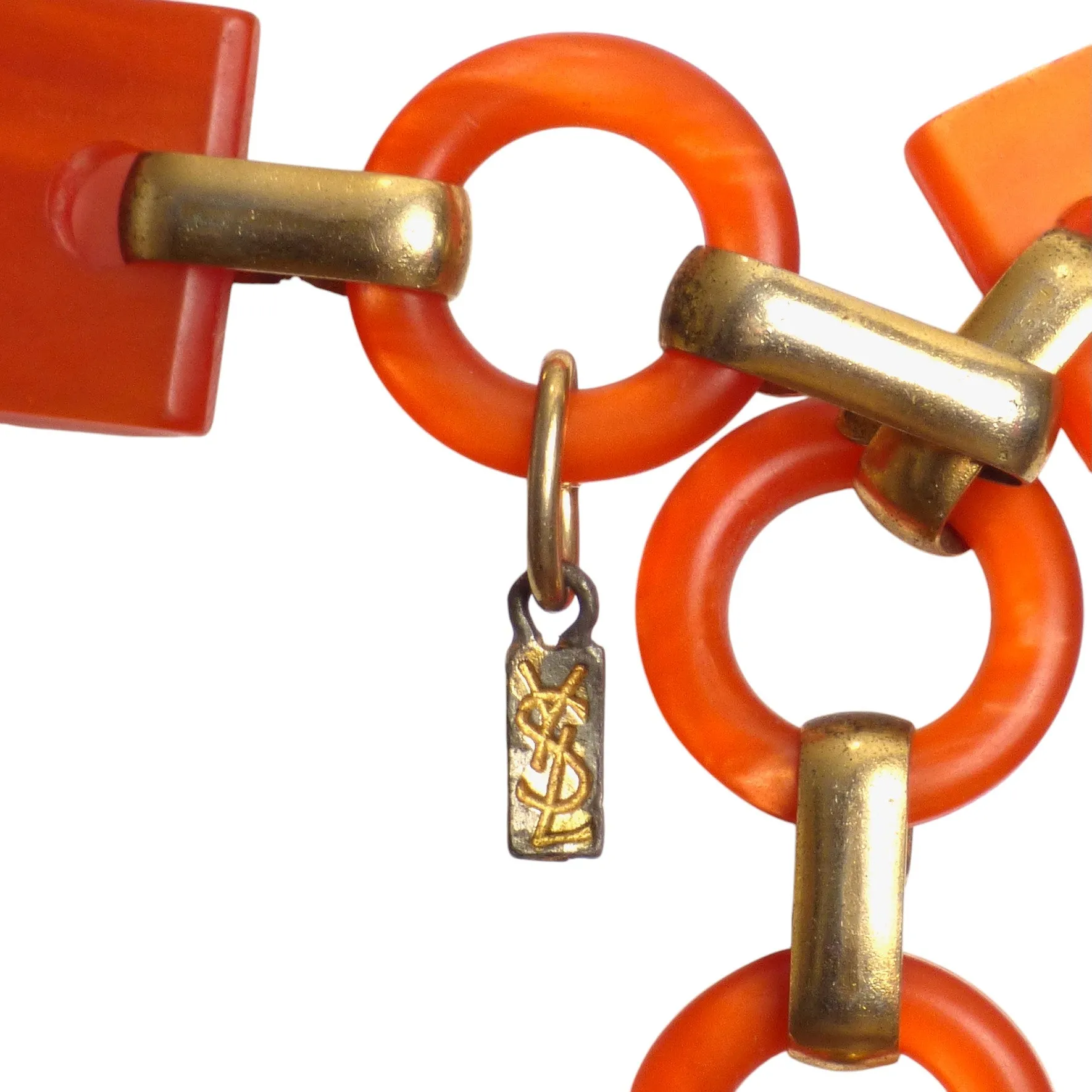 YVES SAINT LAURENT- c.1970 Marbled Orange Lucite Chain Belt