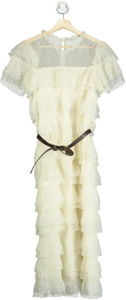 Zara Cream Ruffled Midi Dress UK S
