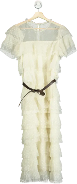 Zara Cream Ruffled Midi Dress UK S