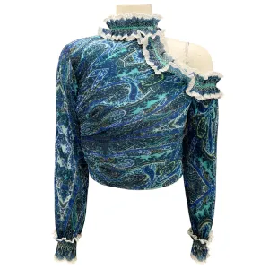 Zimmermann Blue Plisse Moncur Ruffle Neck Crop Top